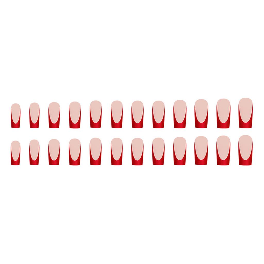 24x French Tip Full Cover False Nail Fashion Press On Nail Long Square Stick On Nail Glossy Acrylic Nail for Daily