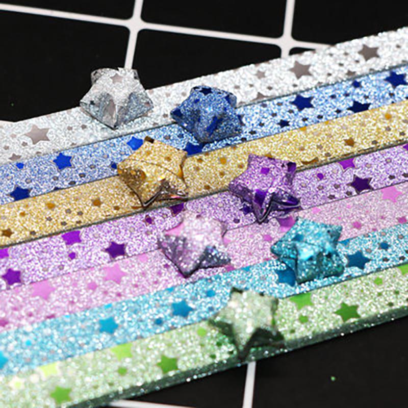 Glitter Origami Wishing Stars: Handmade Five-Pointed Colored Paper for Star Folding with Optional Colors