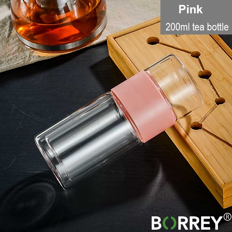 BORREY Skleněná láhev na horký čaj Skleněná láhev s dvojitou stěnou na vodu Creative Tea Skleněná láhev na oddělování vody Láhev na čaj do kanceláře 200 ml