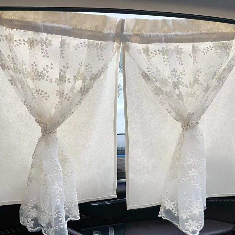 Car Baby Sunshade Curtain Embroidery Daisy Lace Double-layer Uv Protection Newborn Travel Sunscreen Summer Car Interior Supplies
