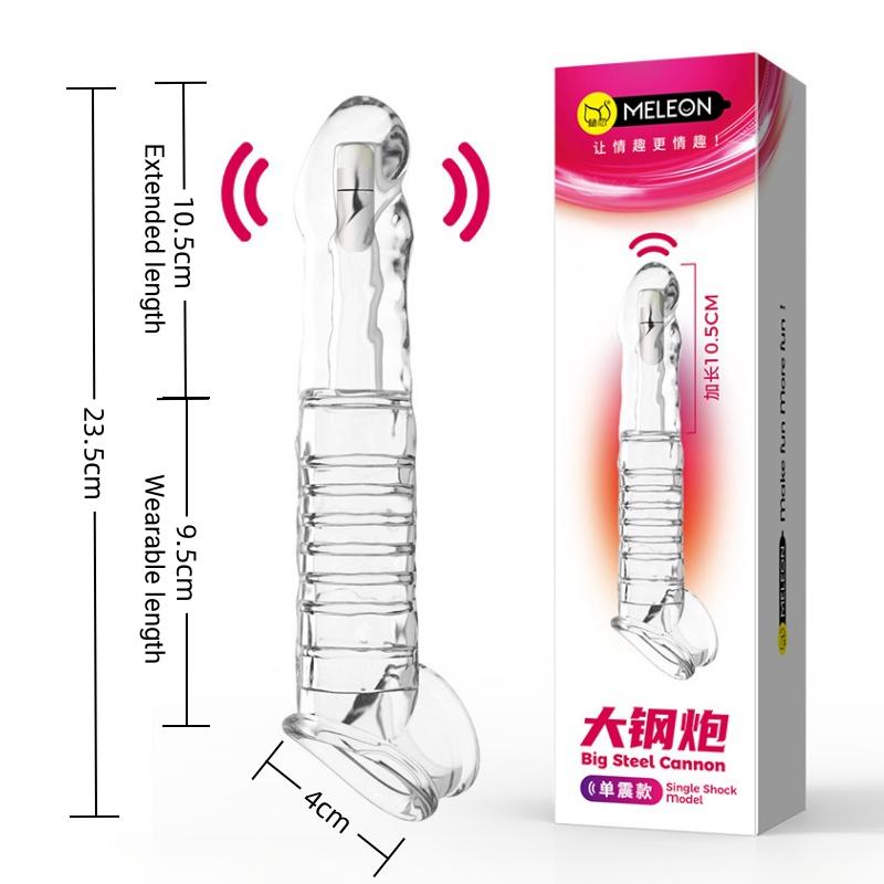MELEON Penis Extension Sleeve Vibrator Extender Reusable Condoms Soft Delay Ejaculation Dick Sleeve Adult Sex Toys for Men