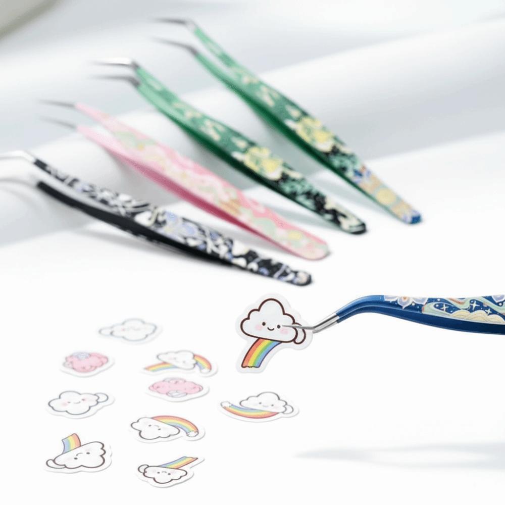 Hochpräzisions-Wimpernpinzette Metall Wimpernverlängerungs-Pinzette Miniatur-Szenen-Aufkleber