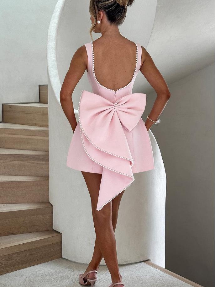 Women's Summer Pearl Bow A-Line Fashion Slim Dress