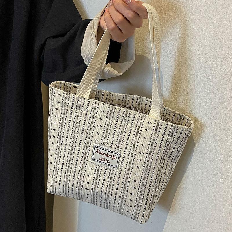 Ins Japanese Style Bag Women's 2025 Canvas Bag Fashion Striped Hand Carry Shoulder Bag Women's Tote School Bag