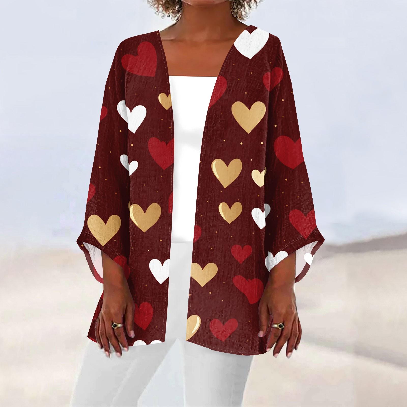 

Женская повседневная и модная легкая куртка средней длины с принтом ко Дню святого Валентина, кардиган XL