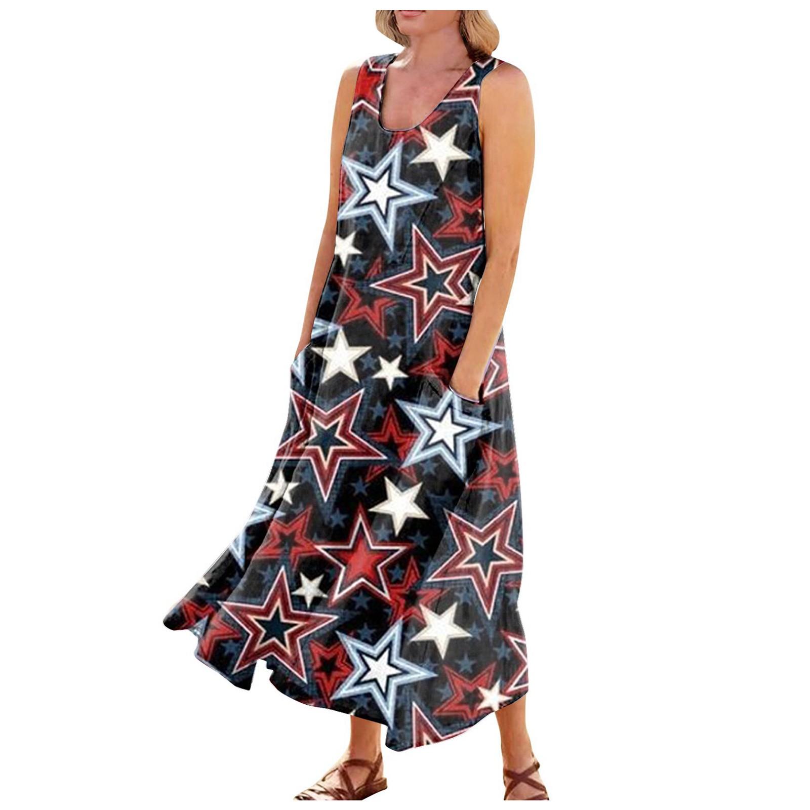 Женское повседневное удобное хлопковое платье с карманами без рукавов и принтом ко — фото 3