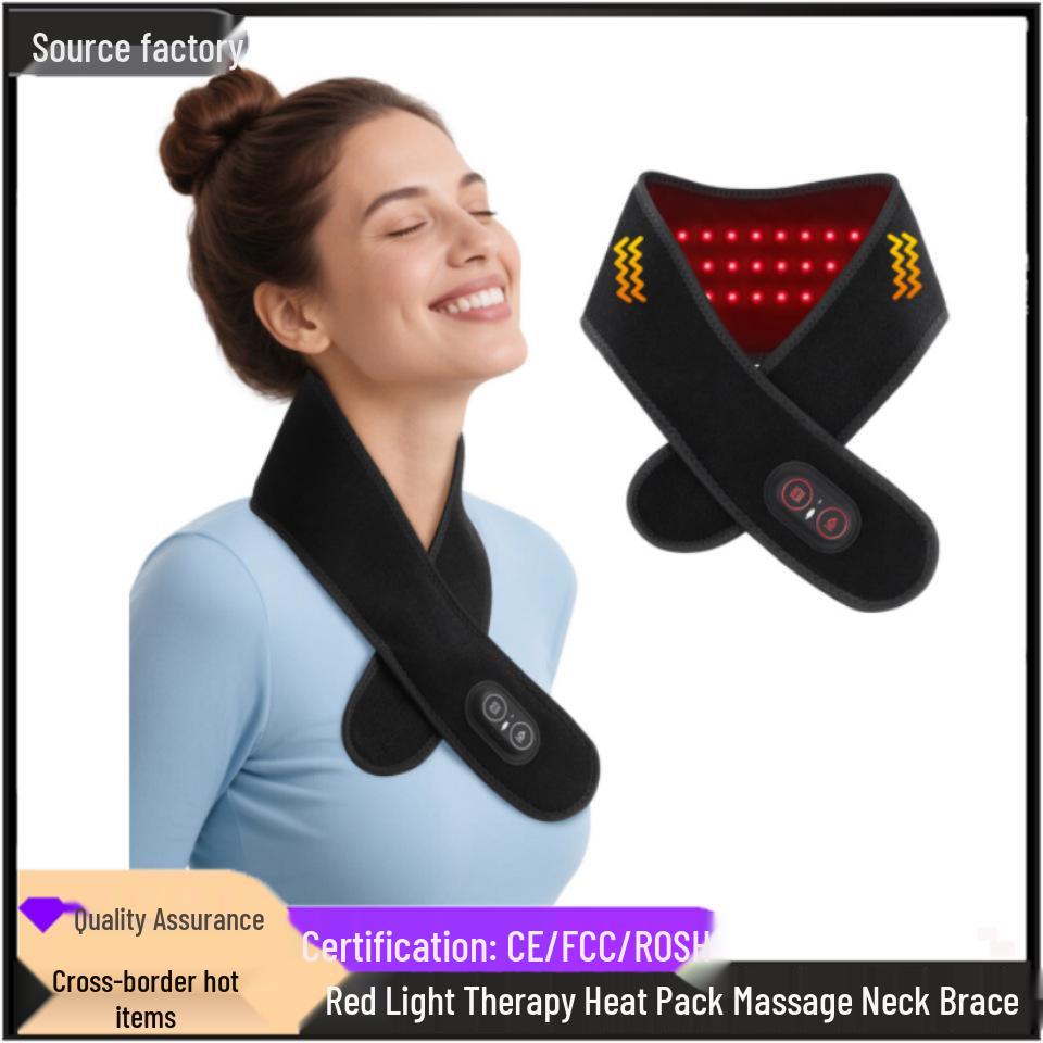 Red Light Heating Neck & Wrist Support with Vibration Massage – 660/850nm Therapy Heat Pack.