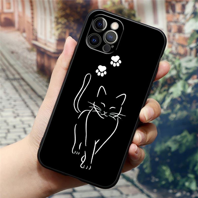 Black Cats Cute cat Hello Phone Case For Apple iPhone 16 15 14 13 12 11 Pro Max XR XS Max 7 8 Plus SE2 Back Cover Silicone Cases