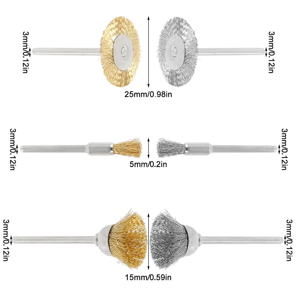 60Pcs Copper Stainless Steel Wire Brush Wheel Cup Brush Set with 3 Sizes Wire Drill Brush Deburring Tool for Removing Rust Paint