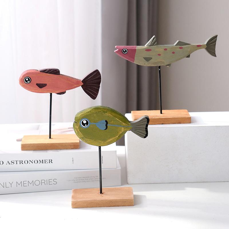 Retro Mediterranean Wooden 3D Fish Decorations Colorful Fish Desktop Ornament Ocean Crafts, for DIY Kids Room office Home Decor