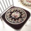 Vintage Chenille Dining Chair Cushion Detachable Non-slip Floral Chair Mat Soft with Straps Jacquard Seat Cushion
