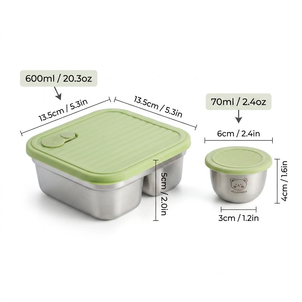 Reusable Bento Lunch Box For Students 304 Stainless Steel Fruit Salad Food Container With Sauce Box Dishwasher&Microwave Safe