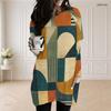 Women Plus Size Round Neck Long Sleeve Geometric Printed Loose Longline Top With Pockets