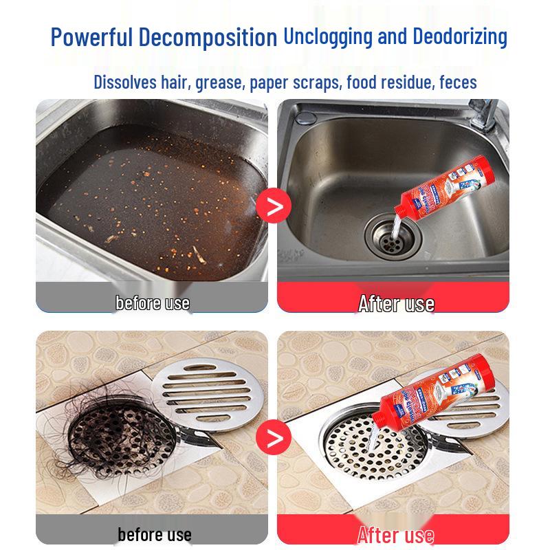 Powerful Drain Unblocker: Eliminates Odor & Clears Kitchen, Bathroom, Toilet, Sewer Blockages
