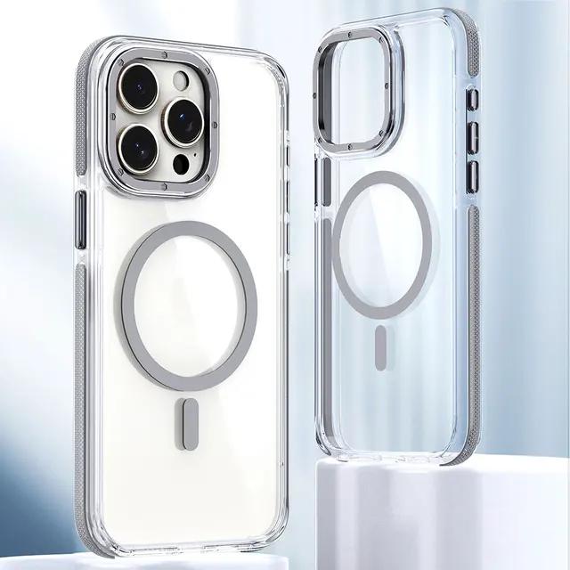 Für iPhone 15 14 13 12 11 Plus Pro Max Hülle Farbiger Rand Magnetische Magsafe Kabellose Ladeabdeckung Transparente Hülle Sturzsicher Fundas