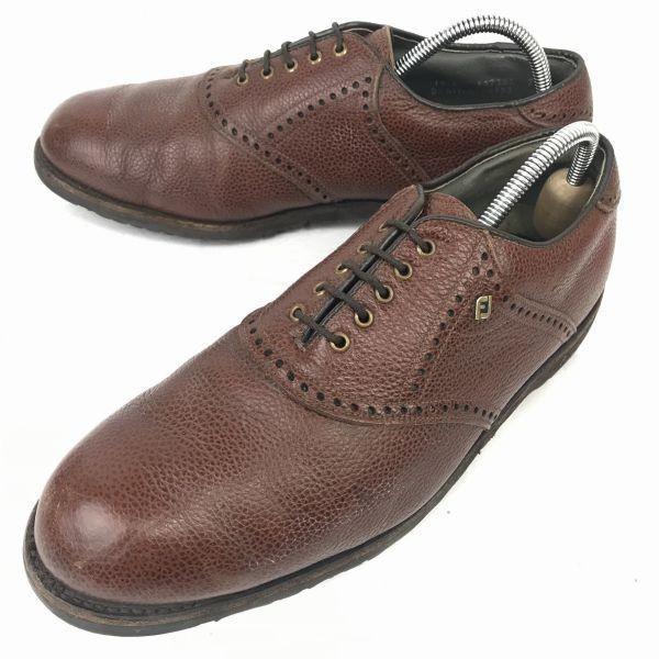

USED/80s-90s Vintage Foot Joy USA Pebble Leather Saddle Shoes 27.5 Brown Logo Detail
