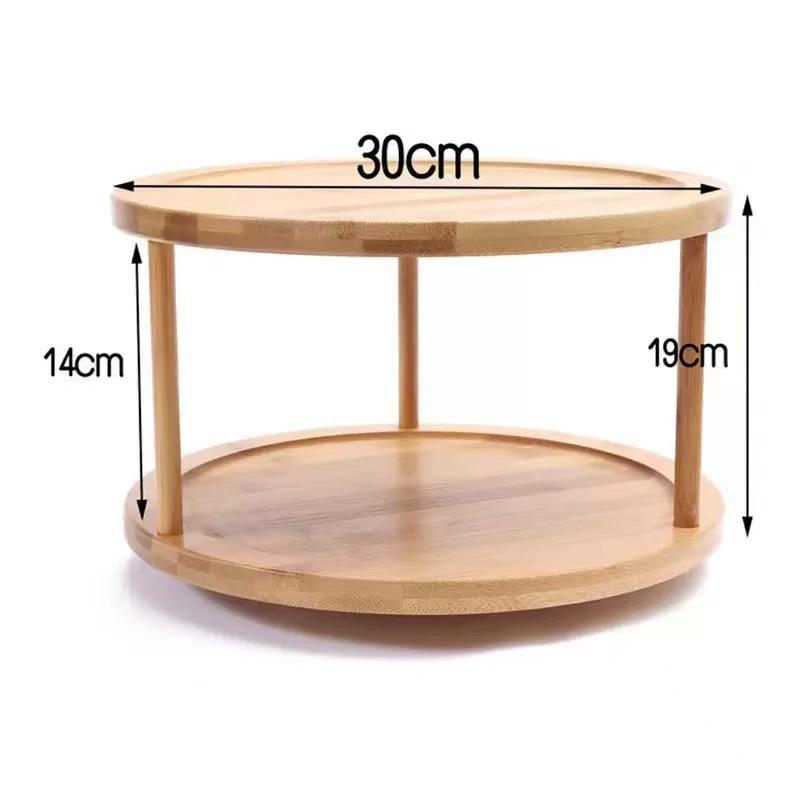 Wooden Two-Tier Rotating Spice and Cosmetics Rack - Bamboo Kitchen Organizer