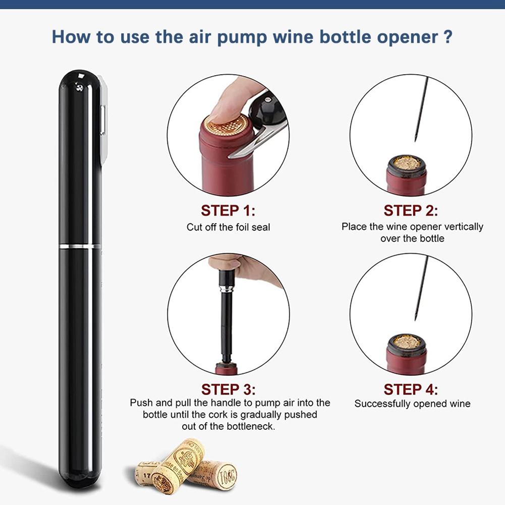 2 Pezzi Pompa d'Aria Portatile Upgrade Tascabile Sicurezza Apribottiglie per Vino Cavatappi a Pressione d'Aria Acciaio Inossidabile