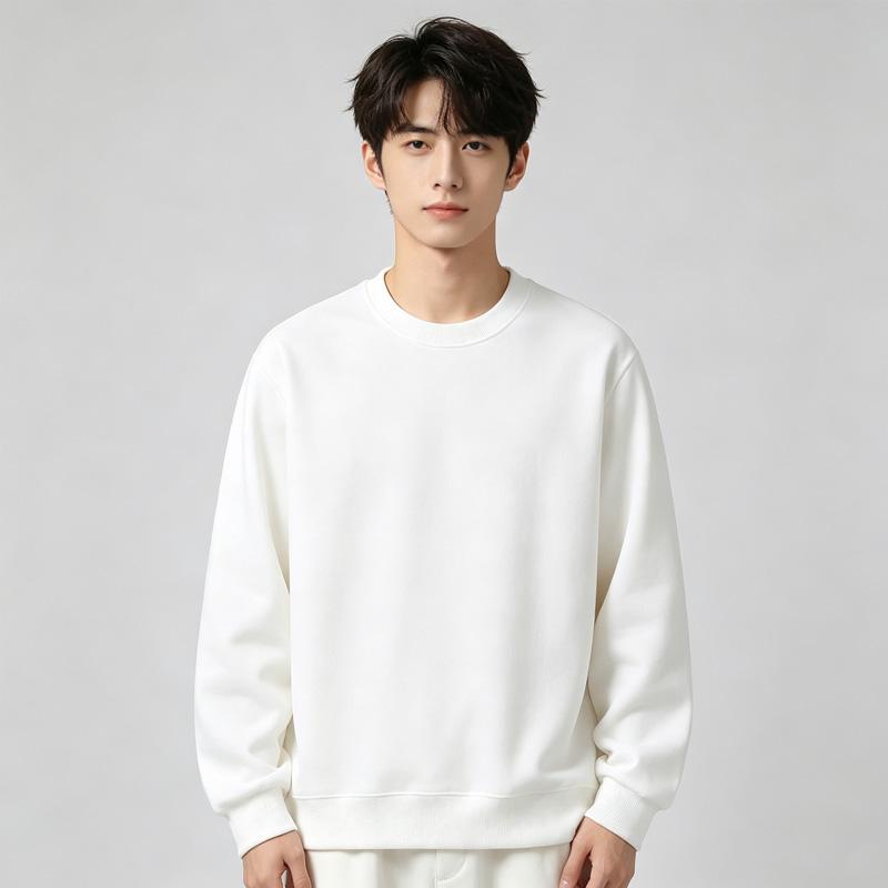 Men Casual Sweat Top Autumn Versatile Solid Color Round Neck Pullover Hoodie Long Sleeved Hoodie