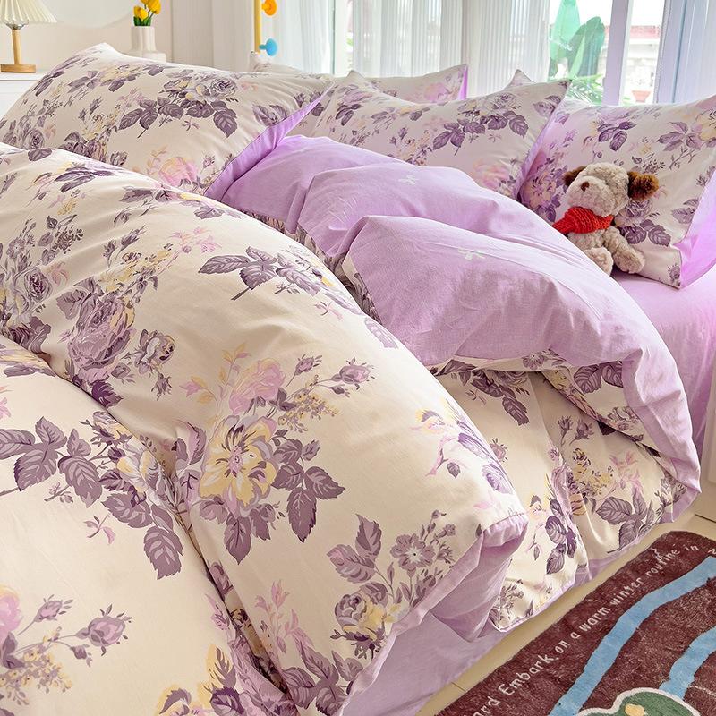 Bedding Four-piece Set Printed Skin-friendly Water Wash Sheets Quilt Cover Pillowcase Set