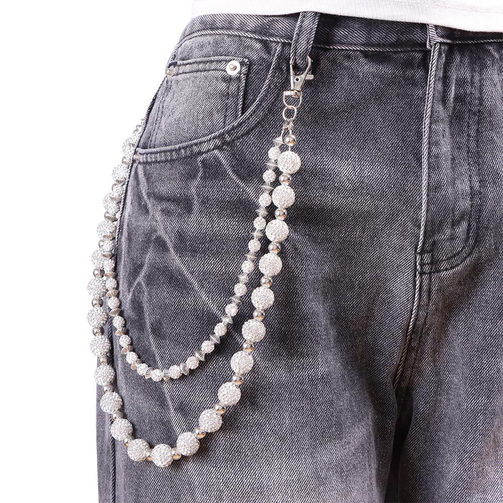 Unisex Rhinestone Double-Layer Hip Hop Waist Chain - Trendy Punk Denim Pants Accessory