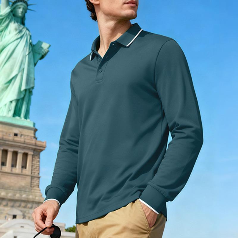 Nuova Polo Casual Jacquard da Uomo a Manica Lunga, Traspirante, Asciugatura Rapida, per Primavera e Autunno, Polo da Golf