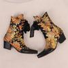 B/Women's High Heel Short Boots Fashion Print Thick Heel Denim Boots Autumn and Winter New Large Women's Boots