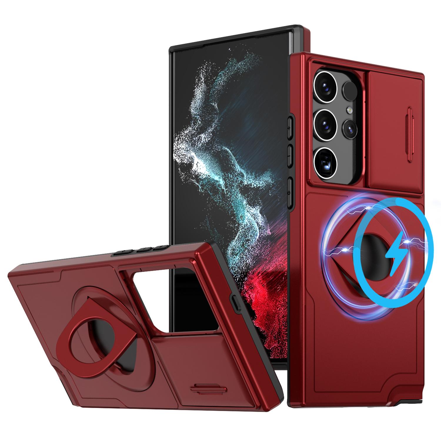 

Для Samsung Galaxy S22 Ultra 5G Магнитный чехол Slide Lens Window N52 Магнит+Чехол для телефона из ПК+ТПУ Red
