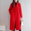 Women Autumn Winter Solid Color Woolen Coat Lapel Long Sleeve Two Buttons Pockets Mid-length Woolen Cardigan Outwear