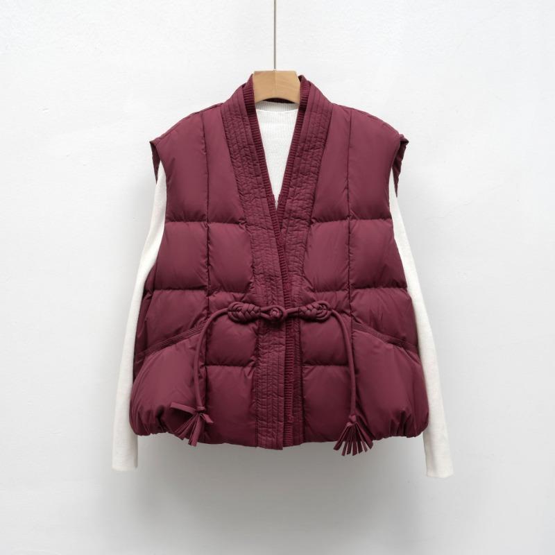 Down Vest New National Standard 90 Down Casual Autumn and Winter Light and Simple Solid Color V-neck Loose Coat