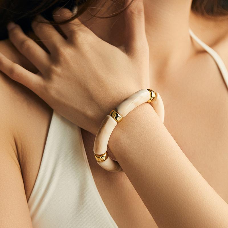 Mixed Color Bamboo Tube Acrylic Elastic Bracelets For Women Men  Resin Chunky Elbow Beaded Bangle Stack