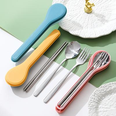 Four Piece Cutlery Set With Box Stainless Steel Korean Cutlery Spoon Fork Chopsticks Spoon Shape Box Cutlery Travelling