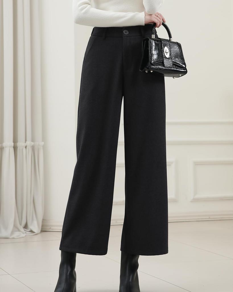 Ladyangel Gaucho Cropped Straight Leg Trousers with Elastic Loose Warm and Perfect for and Office Autumn and Winter Women's Wide-Leg Pants, Length,