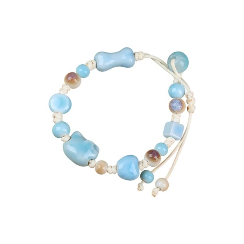 Handmade Tribal Pattern Ceramic Bead Bracelet Elastic String Adjustable Wristband Travel Ethnic Wrist Accessory