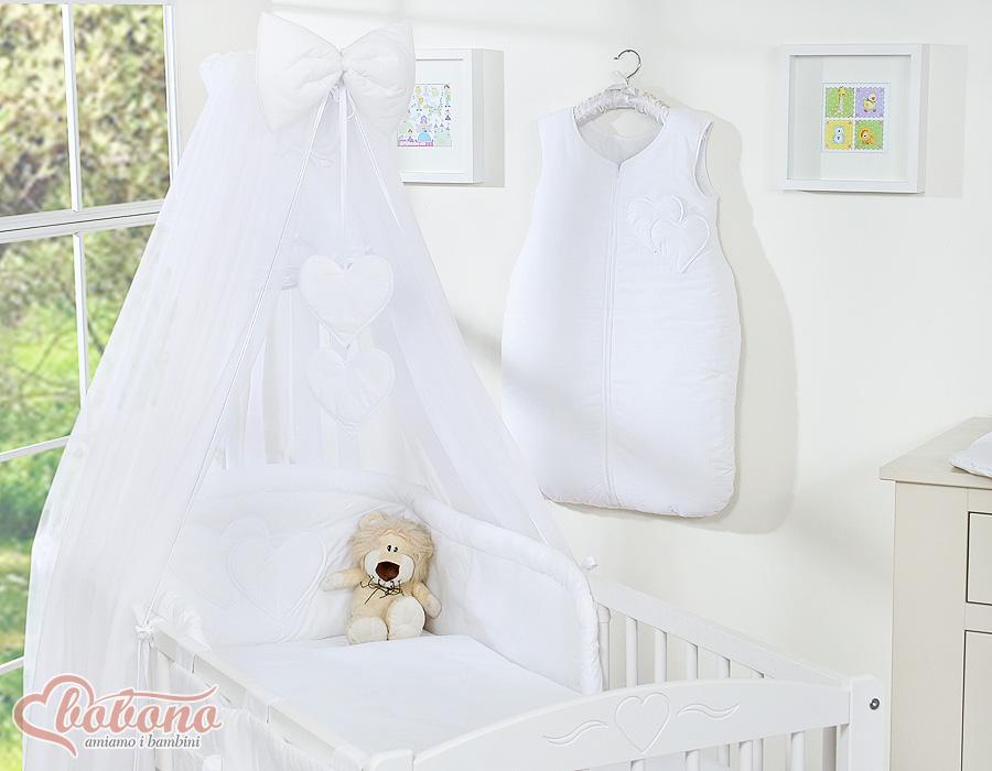 Großes Chiffon-Moskitonetz für ein Kinderbett mit hängenden Herzen und einer Schleife - Weiß