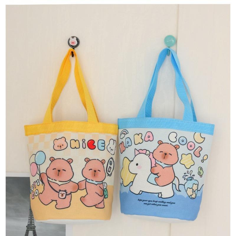 Canvas Bucket Bag Cute Graffiti Childlike Illustration Hand-held Bucket Mommy Storage Bag Bento Bag Work Small Bag