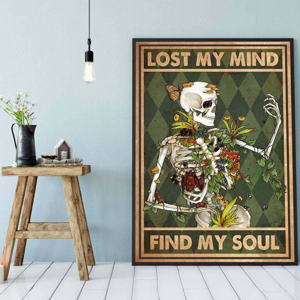 Skelett Mental Skull Poster Lose Your Mind Find Your Soul Kunstdruck Vintage Get Naked Lustiges Badezimmer Leinwandgemälde Home Decor Kein Rahmen