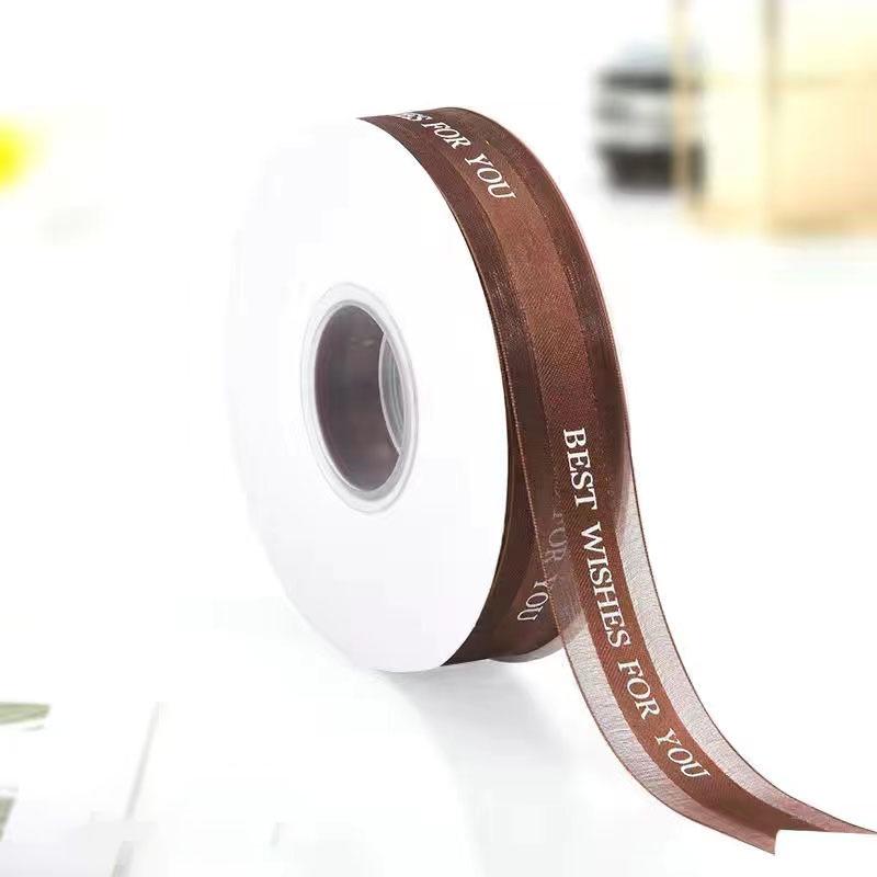 2,5 cm Transparentes Schneegarnband mit englischem und koreanischem Design für Kuchen-, Geschenkboxschleifen