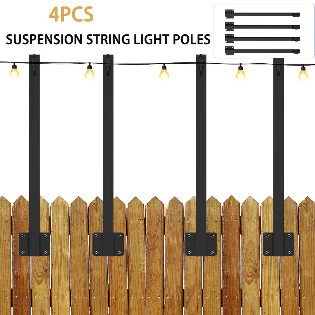4 Stück Outdoor für Lichtmast Aufhängung Lichterkettenmasten mit Clip und Halter Metall Lichterketten Aufhängemasten Hinterhofmast