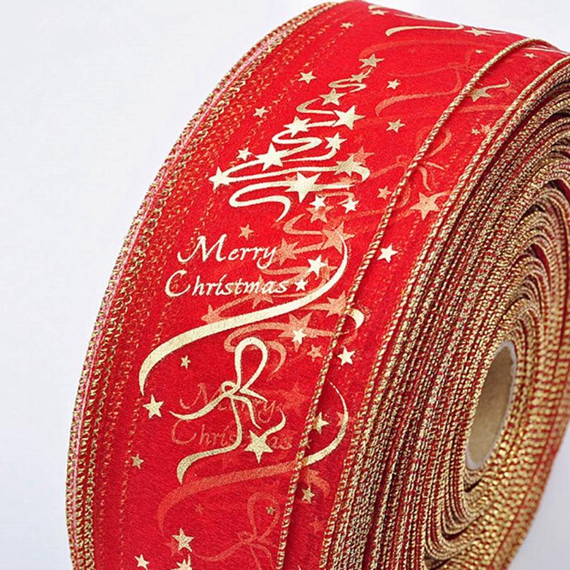 Fashion Creative Red Flower Printing Christmas Ribbon Christmas Tree Decoration