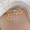 Light Luxury Cherry Flower Zircon Jewelry Sets Stainless Steel Chains Geometric Pendant Necklace Earrings Gifts For Women Girls