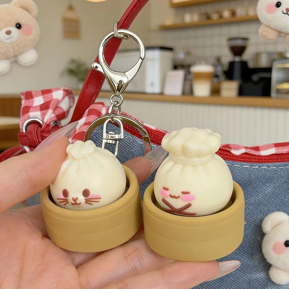 Sensory Steamed Bun Keychain Cartoon Keyboard Fidget Toy Simulation Clicker Keychain  Bag Keyring