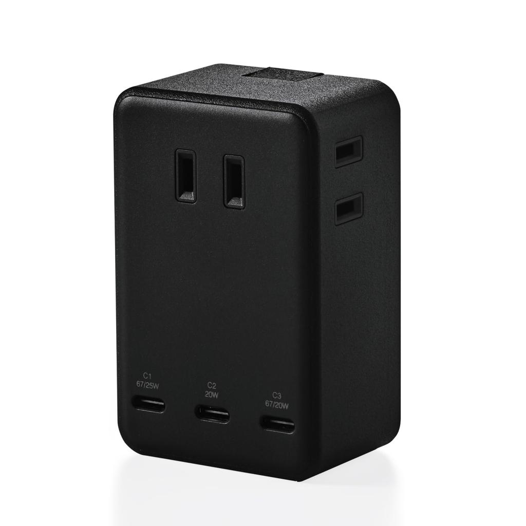 ELECOM Power Strip with Maximum 65W Total PD 3 3 AC Lightning Dust Protection USB, Power, Compatible, Type-C Plugs, Plugs, Guard, Shutter, Black,