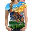 Women's Fashion Short Sleeve Casual Print Round Neck Art Paintings Mountain Forest Tops  Pullover