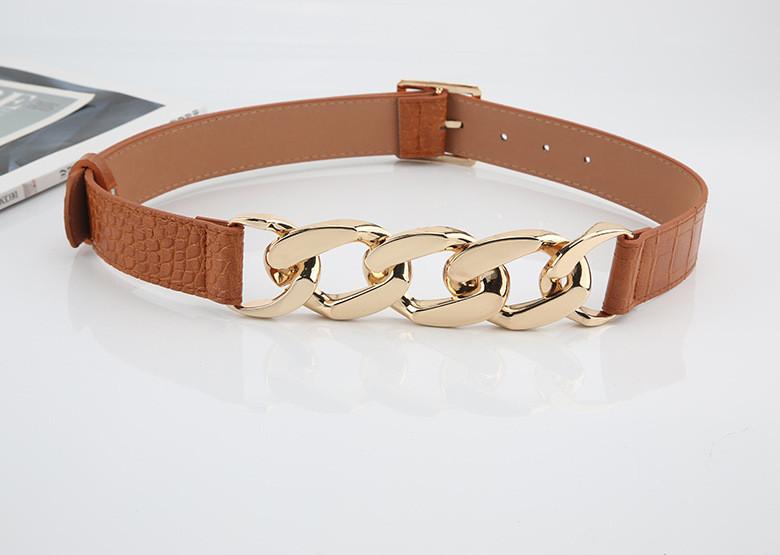 

Fashion Faux Leather Belt With Metal Buckle And Chain For Casual Outdoor Wear коричневий