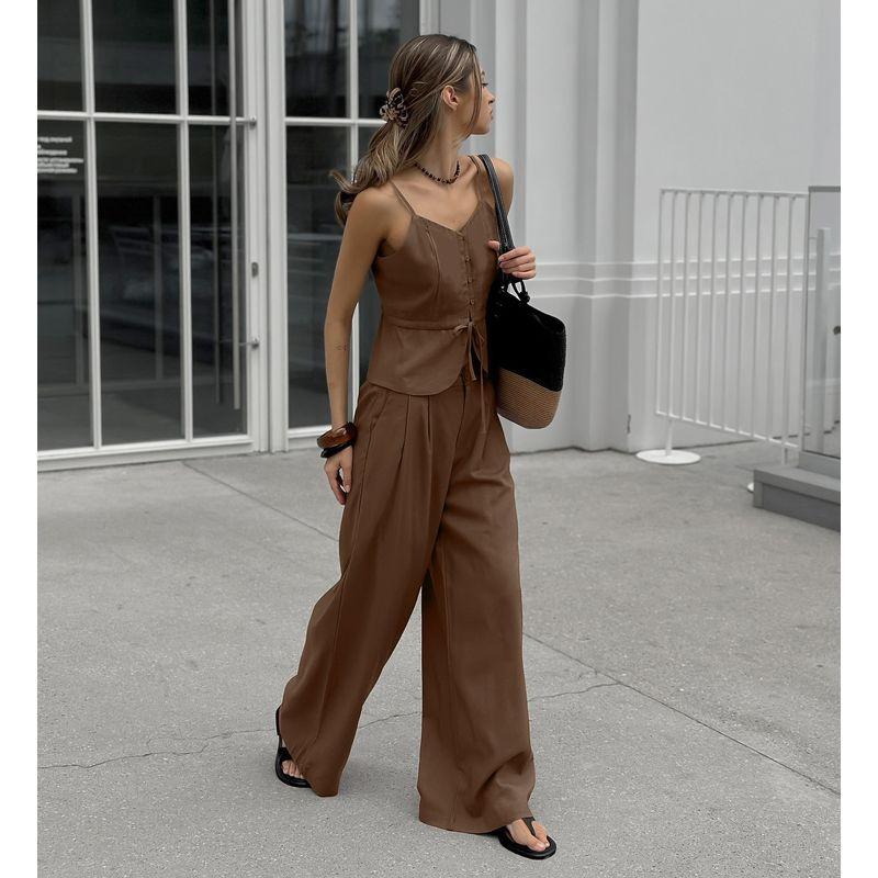 Tank Top and Pants Set Western Style New Fashion Sexy Cami Wide Leg Pants Two-piece Set