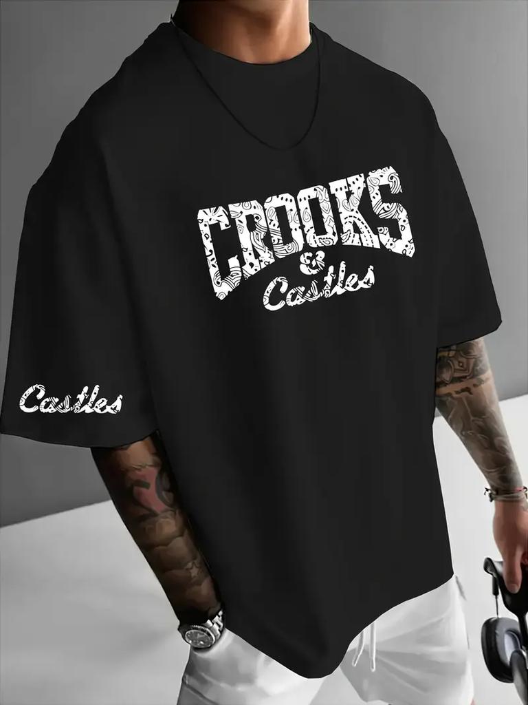 Crooks&Castles Men's Casual Summer Sportswear with Fun Patterns and Letter Prints for Home and Outdoor Sports, Comfortable Tops