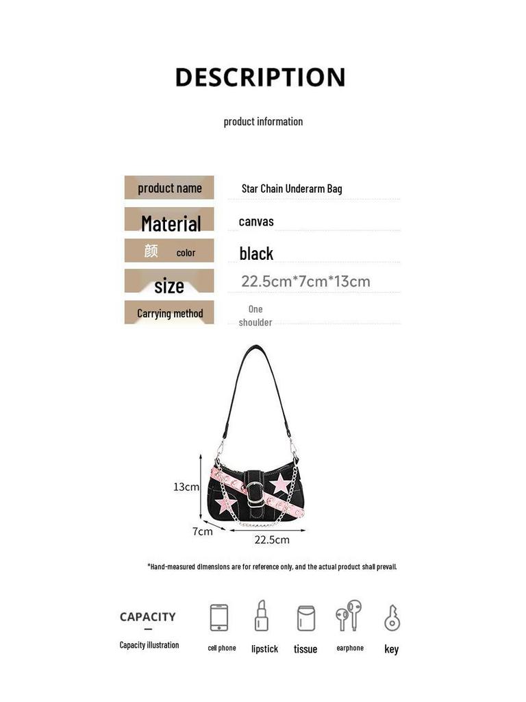 Y2K Trendy Jednoramenná Řetízková Bagetová Taška - Sladká & Pikantní Americký Styl Dámská Kabelka