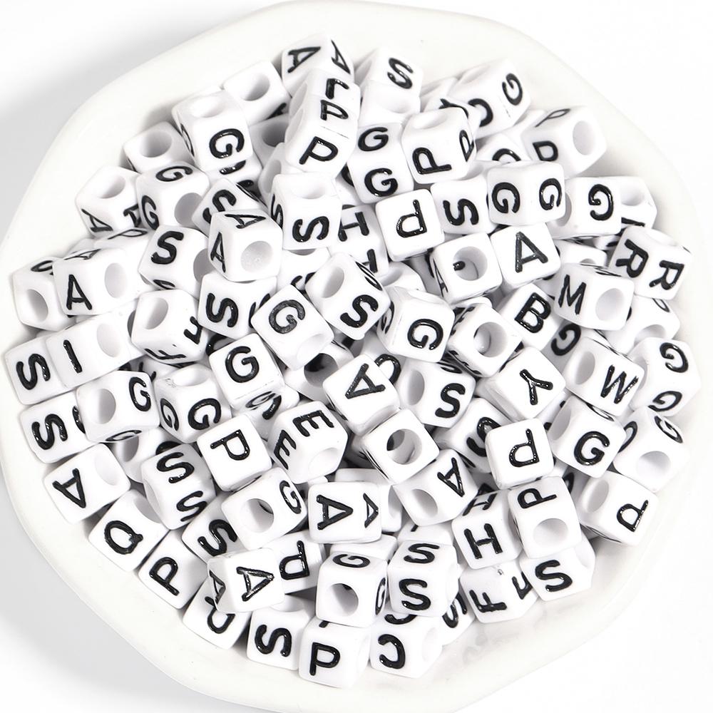 100pcs 6mm White Black Acrylic Square Letter Beads Alphabet Loose Spacer Bead For Jewelry Making DIY Bracelets Necklace Supplies