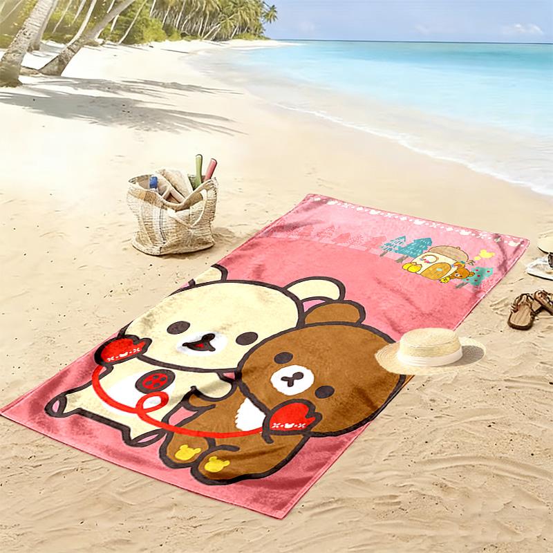 Rilakkuma Print Beach Towel, Large Soft Quick Dry Towel for Beach Camping Swimming
